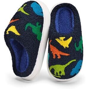 IceUnicorn Boys Size 5 Navy Blue Dinosaurs Warm Winter House Slippers Shoes